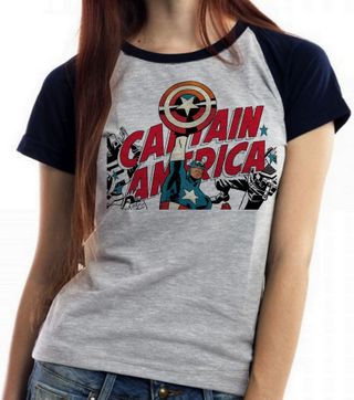 Baby Look Blusa Feminina ou Camiseta Unissex Feminina Capitão América  Super Herói