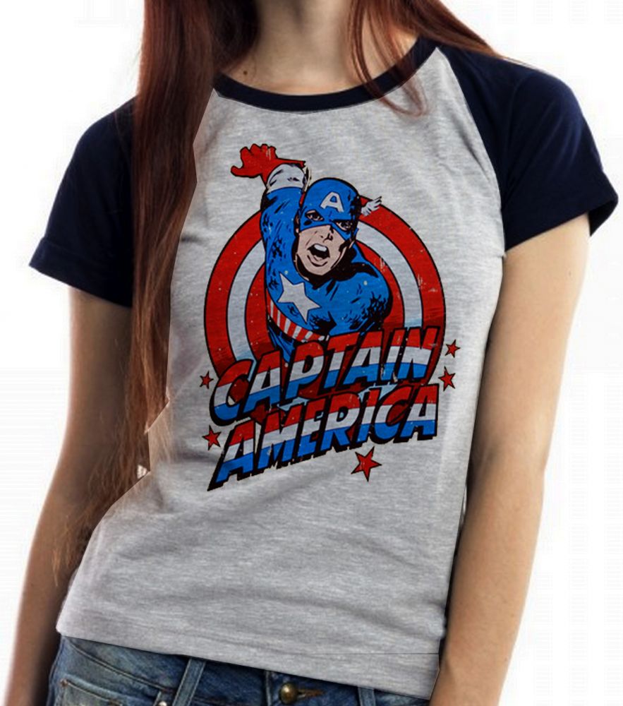 Baby Look Blusa Feminina ou Camiseta Unissex Feminina Capitão América Cartoon