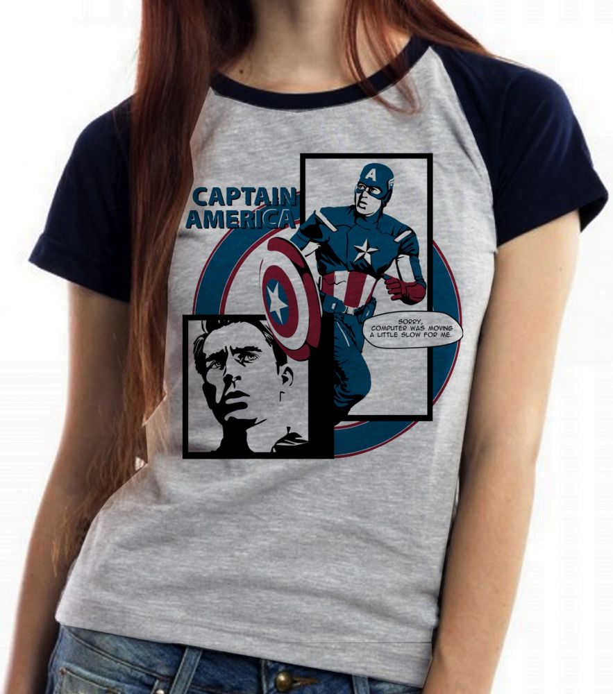 Baby Look Blusa Feminina ou Camiseta Unissex Feminina Capitão América Computer
