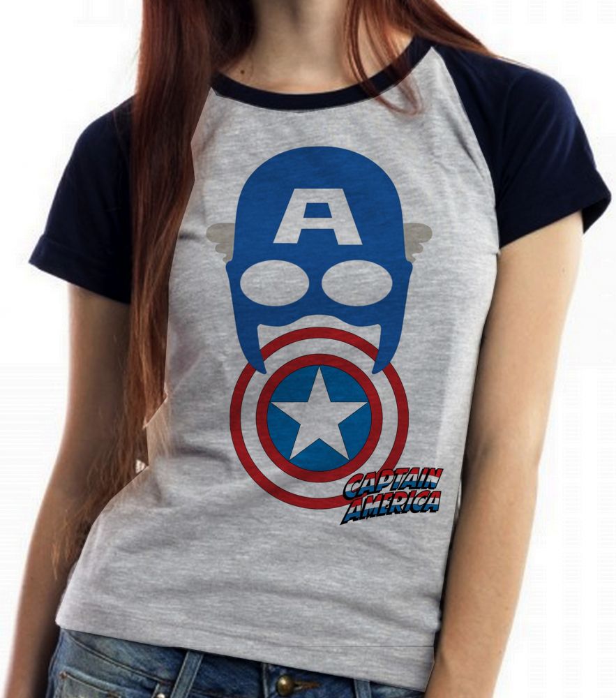 Baby Look Blusa Feminina ou Camiseta Unissex Feminina Capitão América  Máscara Escudo