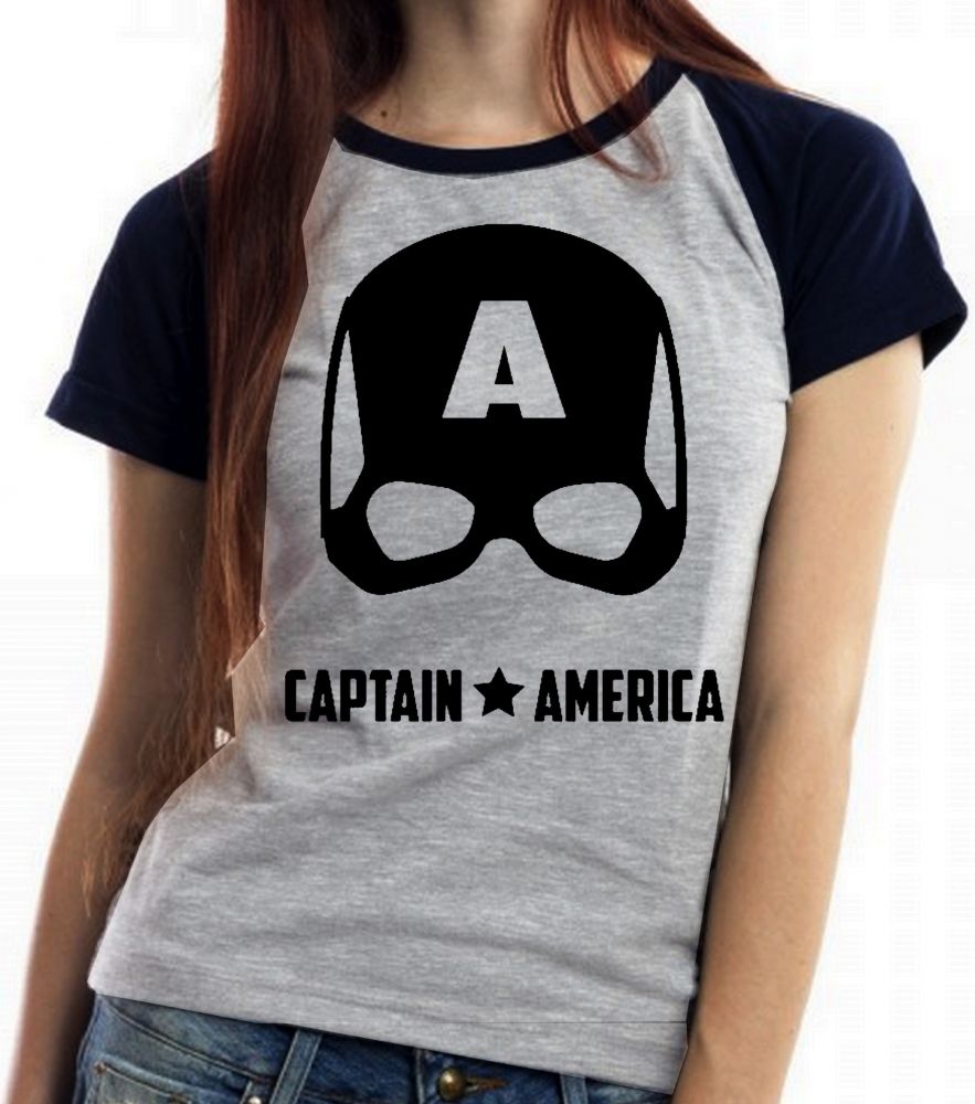 Baby Look Blusa Feminina ou Camiseta Unissex Feminina Capitão América  Máscara Black
