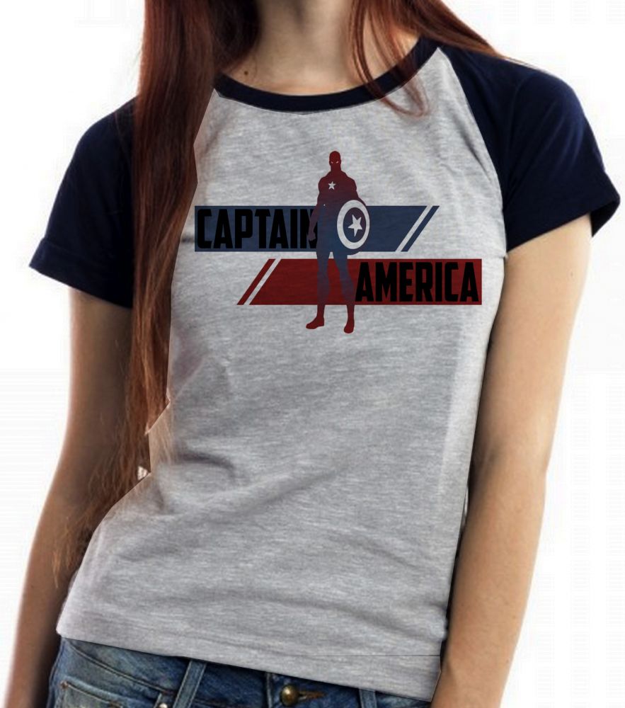 Baby Look Blusa Feminina ou Camiseta Unissex Feminina Capitão América  Listra Vingadores