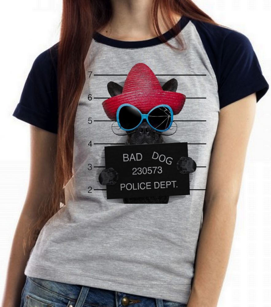 Baby Look Blusa Feminina ou Camiseta Unissex Feminina Bad Dog cachorro cão Police Dept
