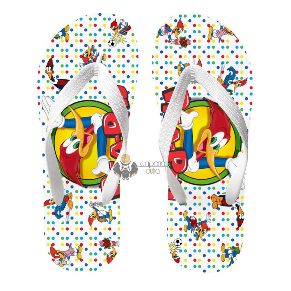 Chinelo adulto ou infantil Pica Pau bolinhas