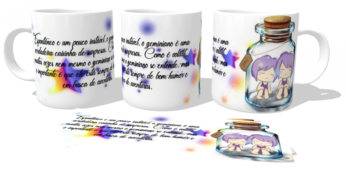Caneca plástico copo polimero Signo gêmeos