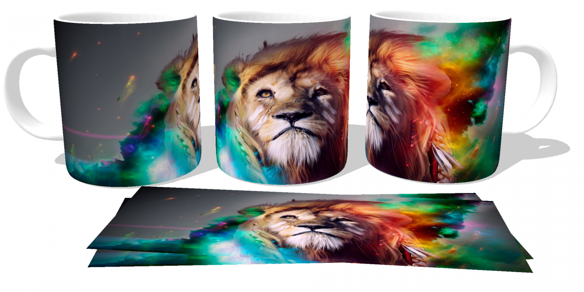Caneca plástico copo polimero Leão colorido