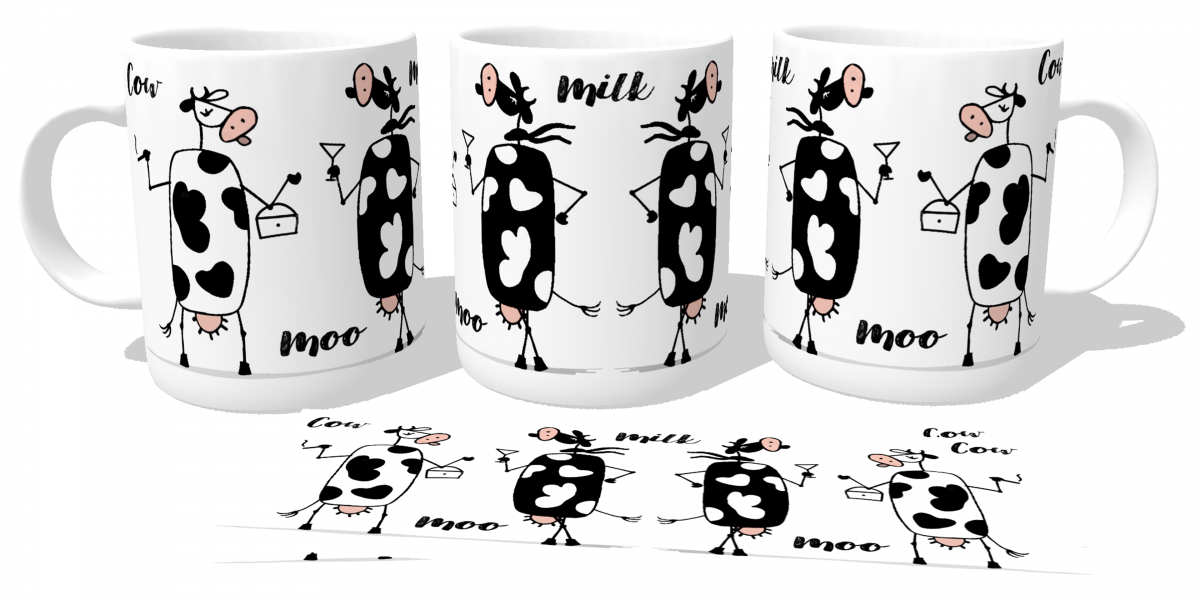 Caneca plástico copo polimero Cow moo milk