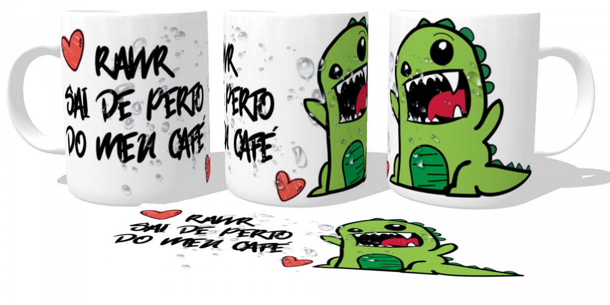 Caneca plástico copo polimero Dinossauro Rawr sai de perto do meu café