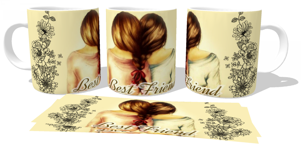 Caneca plástico copo polimero Best friends meninas