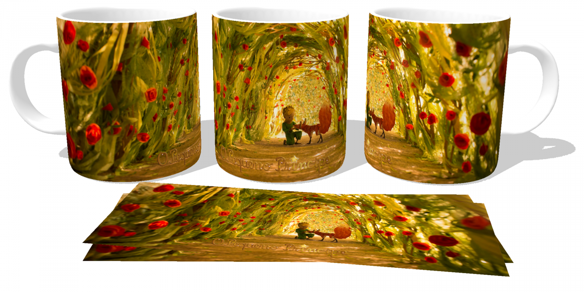Caneca plástico copo polimero pequeno príncipe rosas