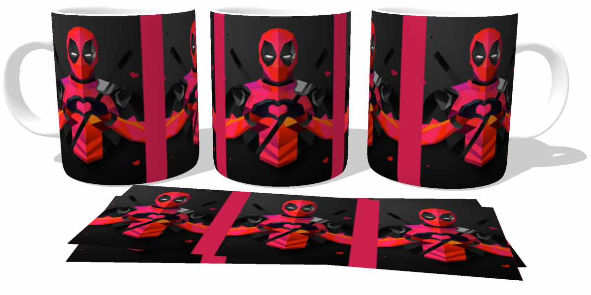 Caneca plástico copo polimero  Deadpool coração