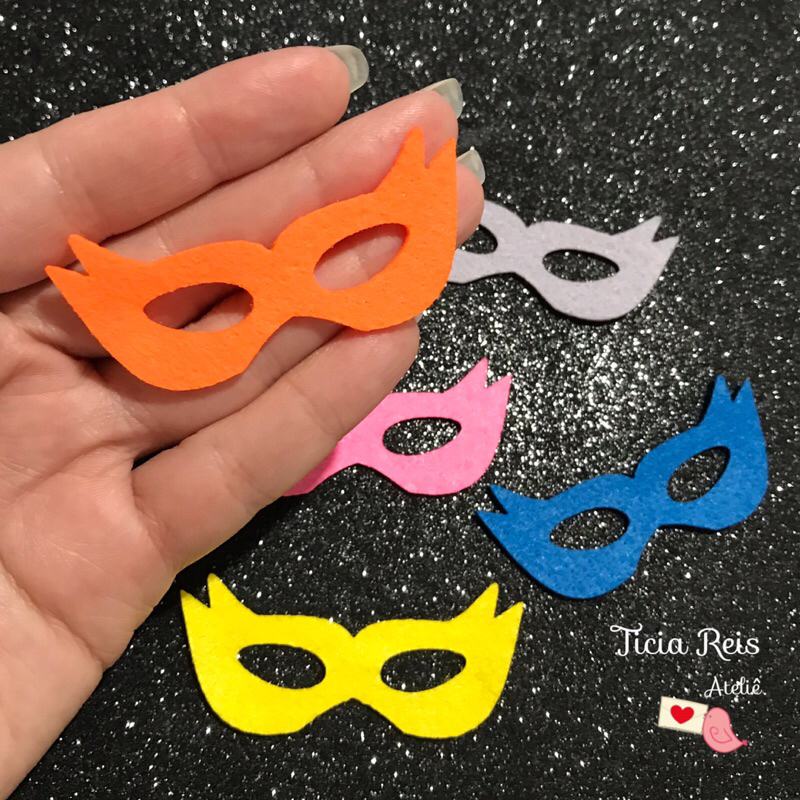 Máscara de carnaval de feltro 6cm- 17 unidades aplique de carnaval em Oferta na Shopee