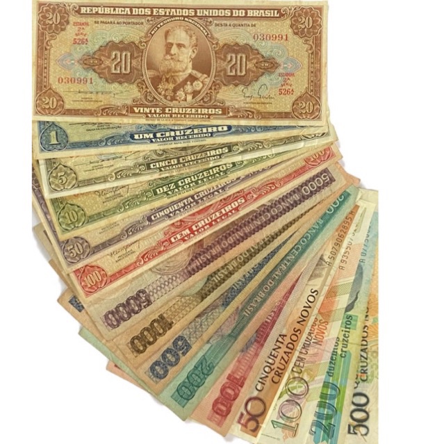 Lote de 5 Cédulas Nacionais Antigas Sem Repetição dinheiro antigo cruzeiro cruzado Coleção Nacional Brasil