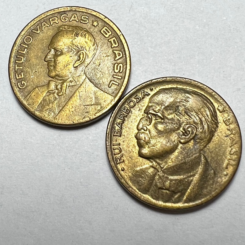 Lote 2 Moedas 20 Centavos Getúlio Vargas e Rui Barbosa Bronze Alumínio Datas Variadas