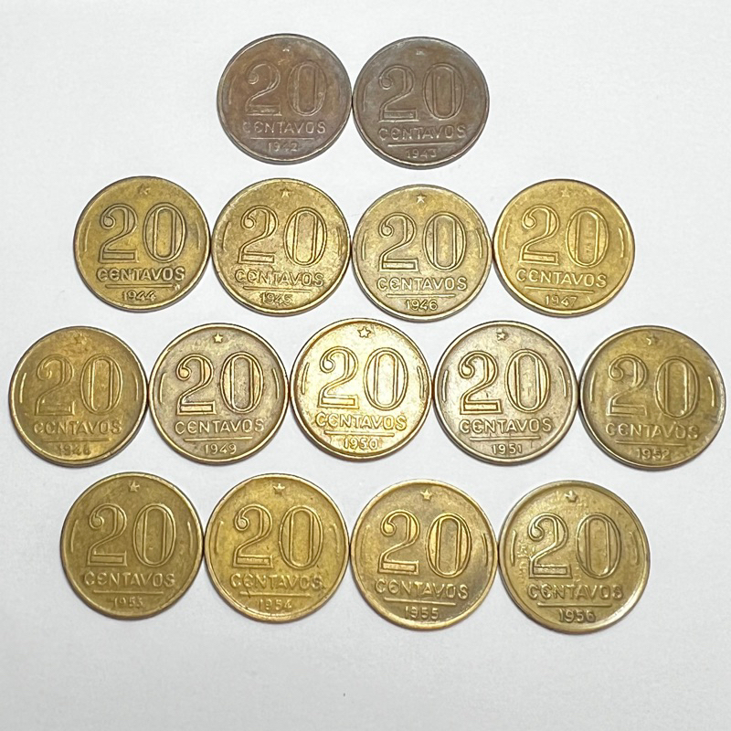 Moeda de 20 Centavos a Escolher 1942 a 1956 Getúlio Vargas e Rui Barbosa