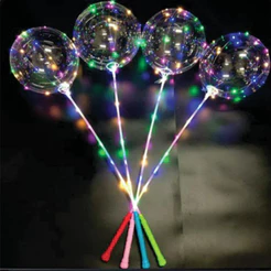 Kit c/ 5 Balão Bubble Bobo Transparente Gigante 36 Polegadas 90cm e Bastão Led + Varetas - Decoração Festas Aniversarios