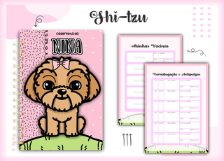 Caderneta Pet Personalizada com Nome – Tema Shitzu caramelo