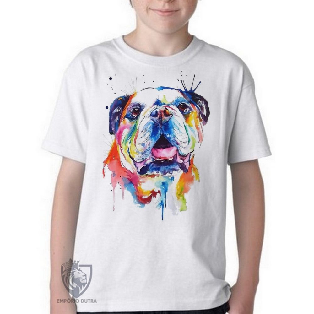 camiseta blusa Infantil ou adulto Cachorro Bulldog Blusa Criança todos tamanhos