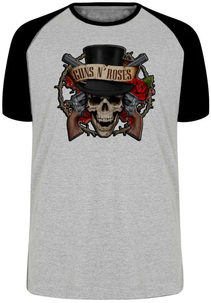 camiseta blusa Guns in Roses Caveira Blusa Plus Size extra grande adulto ou infantil