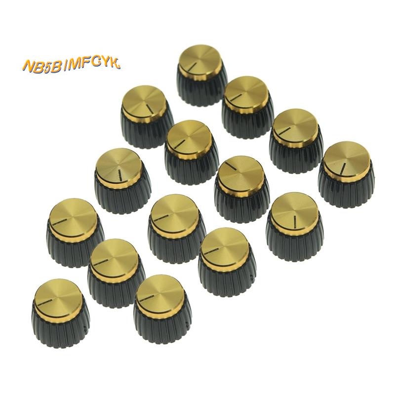 15Pcs Amplificadores De Guitarra AMP Push on Fit Knobs Preto Com Tampa De Alumínio Dourada Encaixa Em Potes De 6Mm De Diâmetro Marshall