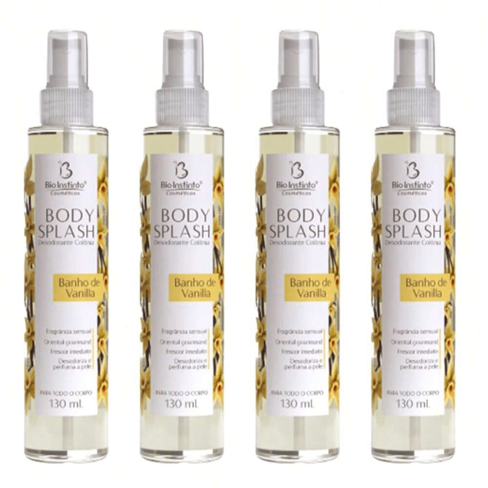 Kit Com 4 Body Splash Desodorante Colônia Banho de Vanilla 130ml - Bio Instinto