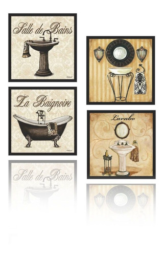 Kit 4 Quadros Decorativos Lavabo Toalete Banheiro Retro em Oferta na Shopee