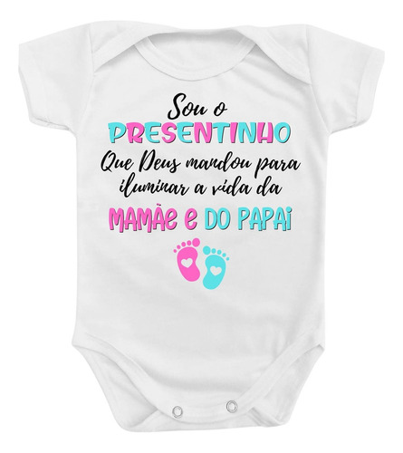 Body Roupa Bebê Sou Presentinho Deus Mamãe Papai Anunciação em Oferta na Shopee