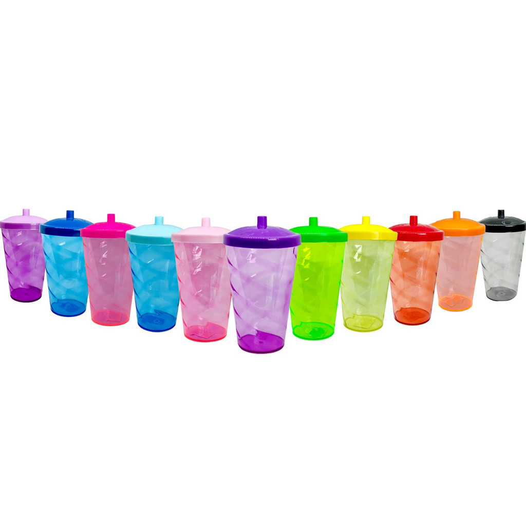 10 Copos Twister 400ML Tampa Colorida E Canudo Transparente em Oferta na Shopee