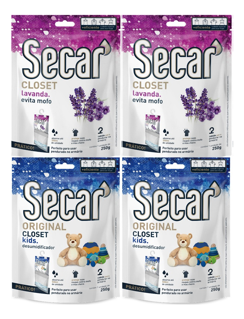 Kit 4un Antimofo Secar Closet 250g - Desumidificador, Guarda Roupas
