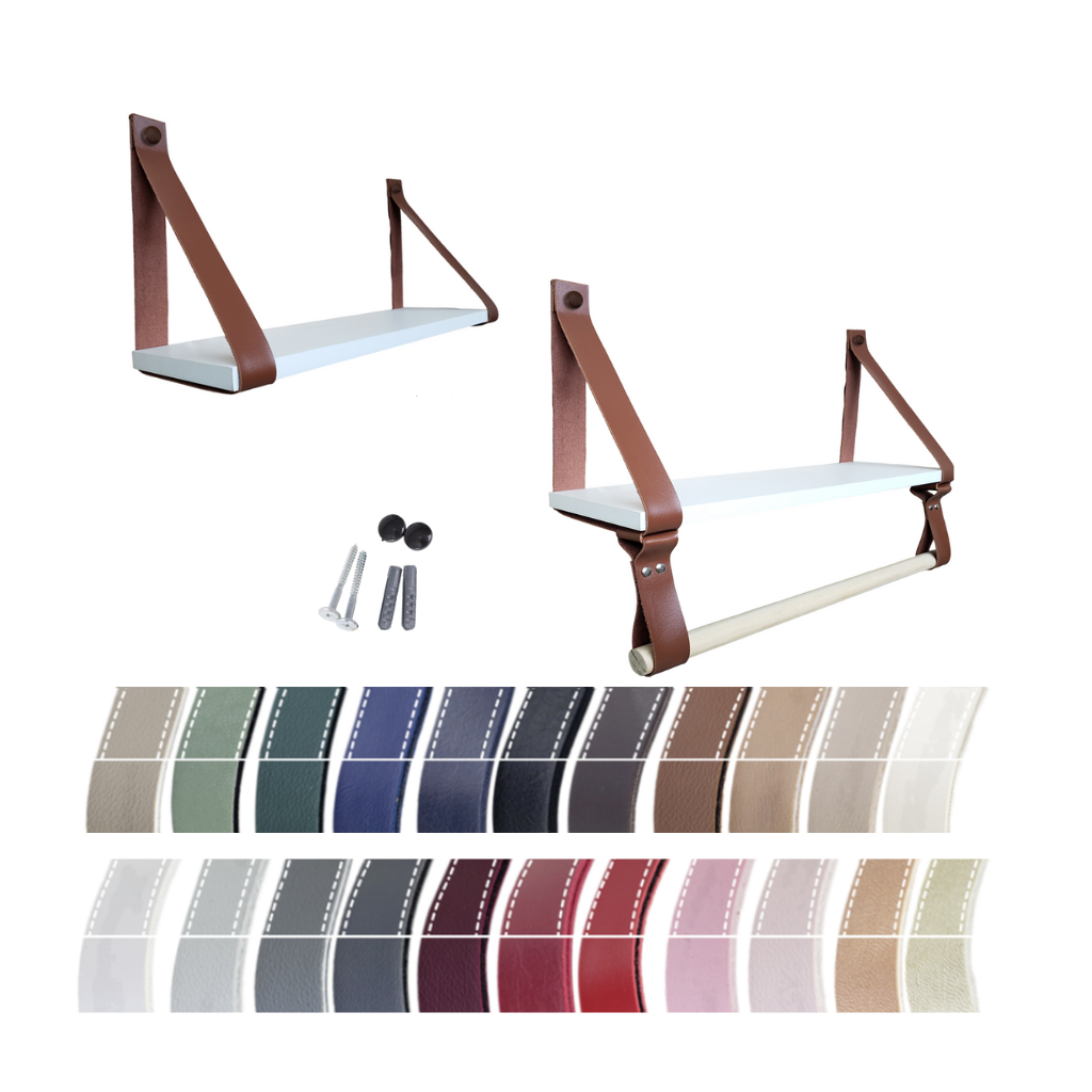 2 Pares Alças + 2 Prateleiras 30/45/60/100cm Pinus e MDF + 1 Cabideiro H. Textura de Couro Costurado