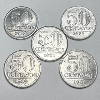 Lote 5 Moedas 50 Centavos Alumínio de 1957 a 1961 Brasão em Oferta na Shopee