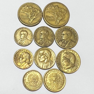 Lote 10 Moedas Cruzeiros Centavos 1945 a 1956 Bronze Alumínio Getúlio Vargas Ilustres Mapa do Brasil e Brasão em Oferta na Shopee