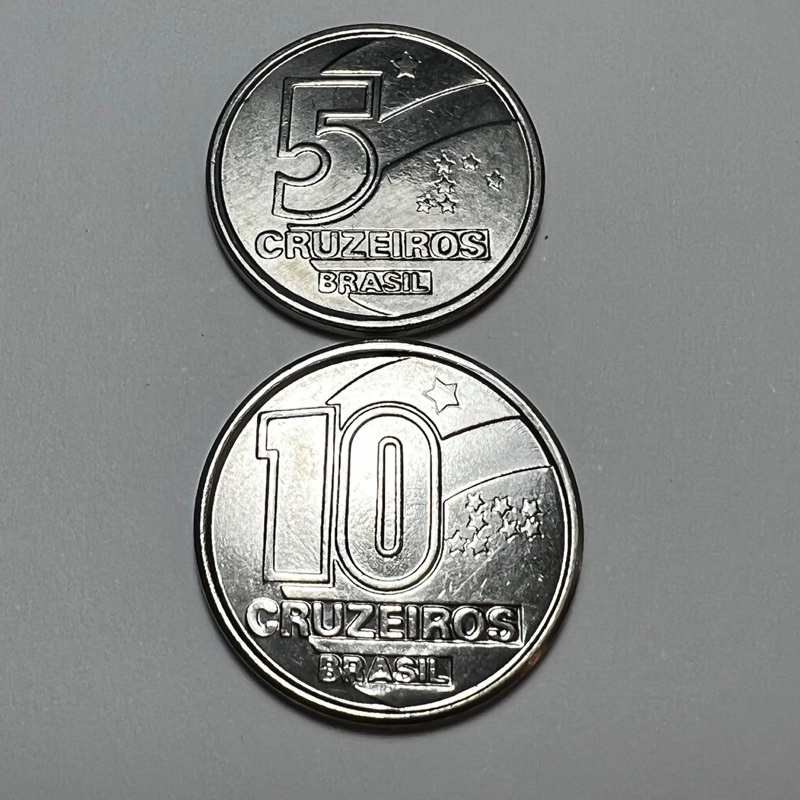 Lote 2 Moedas 5 e 10 Cruzeiros 1991 Salineiro e Seringueiro Aço Série Profissões