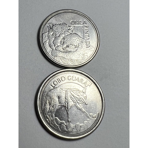 Lote 2 moedas 50 e 100 Cruzeiros Reais 1994 Lobo e Onça Série Fauna