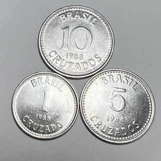 Lote 3 Moedas 1 5 e 10 Cruzados 1988  Brasão Coleção Aço em Oferta na Shopee