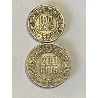 Lote de 2 Moedas 100 e 200 Réis 1930 Cuproníquel Coleção da República em Oferta na Shopee
