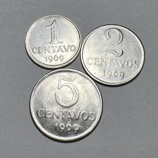 Lote 3 Moedas 1 2 e 5 Centavos 1969 Efígie Coleção Aço em Oferta na Shopee