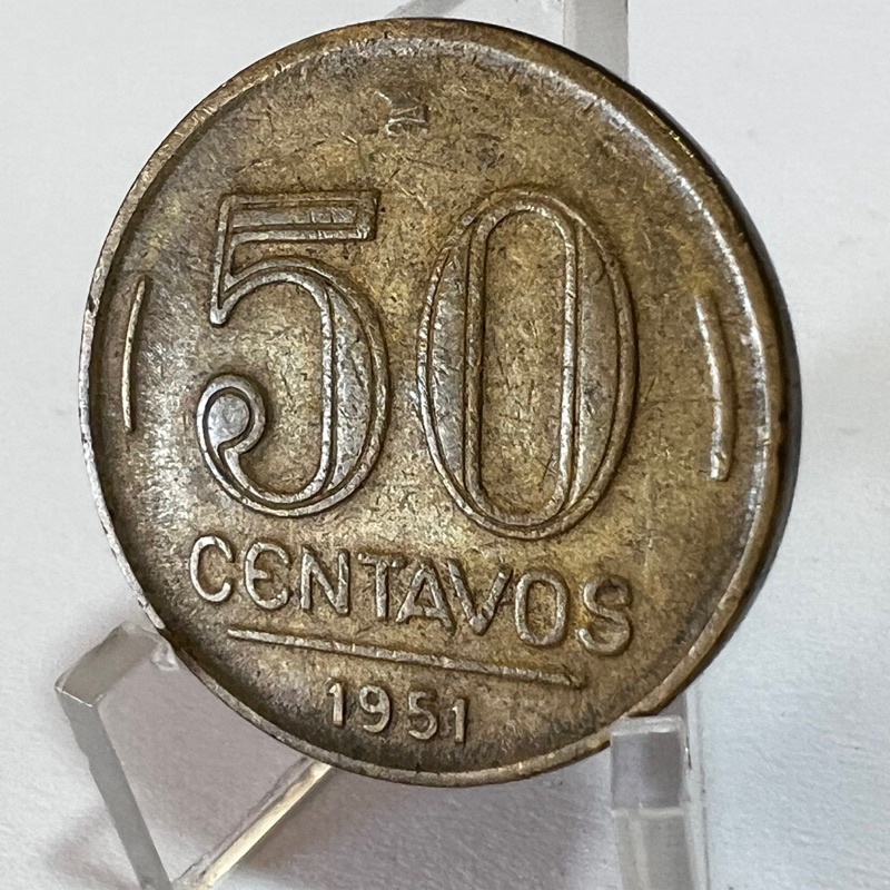 50 Centavos 1951 Data Escassa Moeda Presidente Dutra Bronze Alumínio
