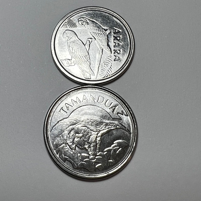 Lote 2 Moedas 5 e 10 Cruzeiros Reais 1993 Arara e Tamanduá