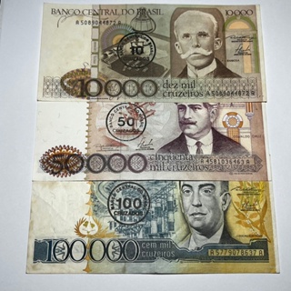 Lote 3 Cédulas Nacionais Com Carimbos de 10 50 e 100 Cruzados em Oferta na Shopee