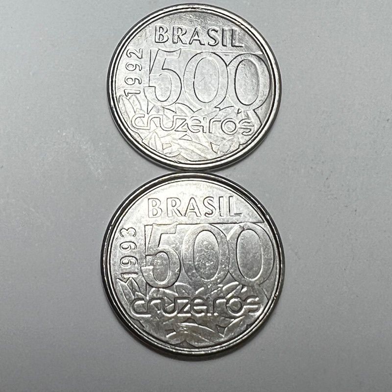 Lote 2 Moeda 500 Cruzeiros 1992 e 1993 Tartaruga Marinha Série Fauna Aquática Coleção Aço