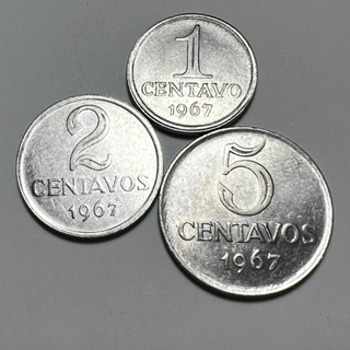 Lote 3 Moedas 1 2 e 5 Centavos 1967 Disco Grosso Aço Efígie em Oferta na Shopee