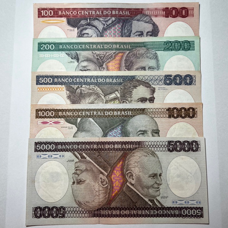 Lote 5 Cédulas Cruzeiros 100 200 500 1000 e 5000 FE ou MBC