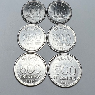 Lote 6 Moedas de 100, 200 e 500 Cruzeiros 1985 e 1986 Set completo Brasão Aço em Oferta na Shopee