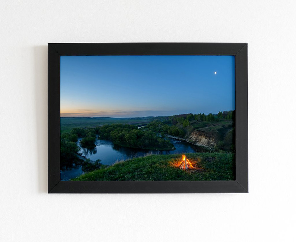 Quadro Art Fogueira Na Noite Floresta Verde.