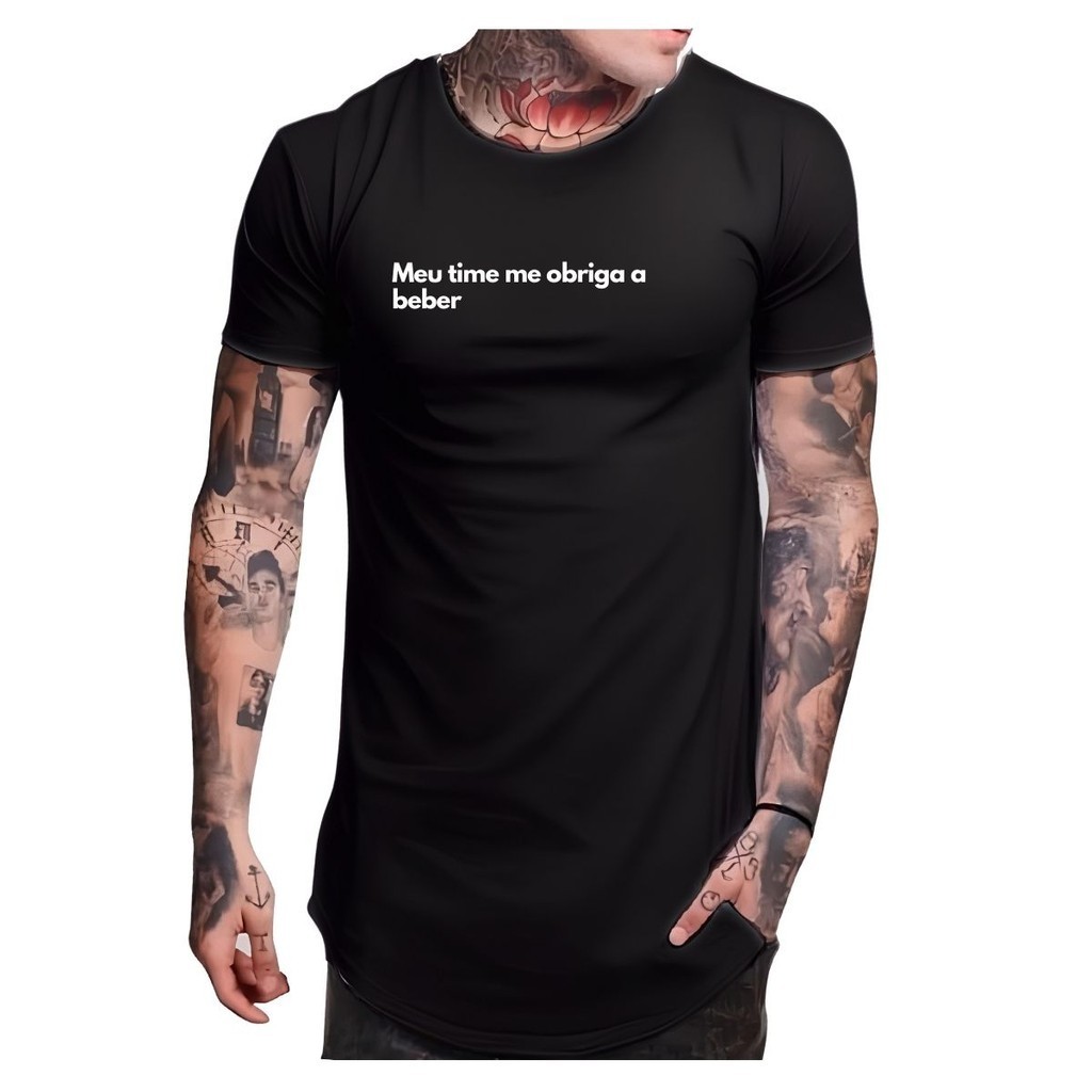 Camiseta Longline Frase Meu time me obriga a beber