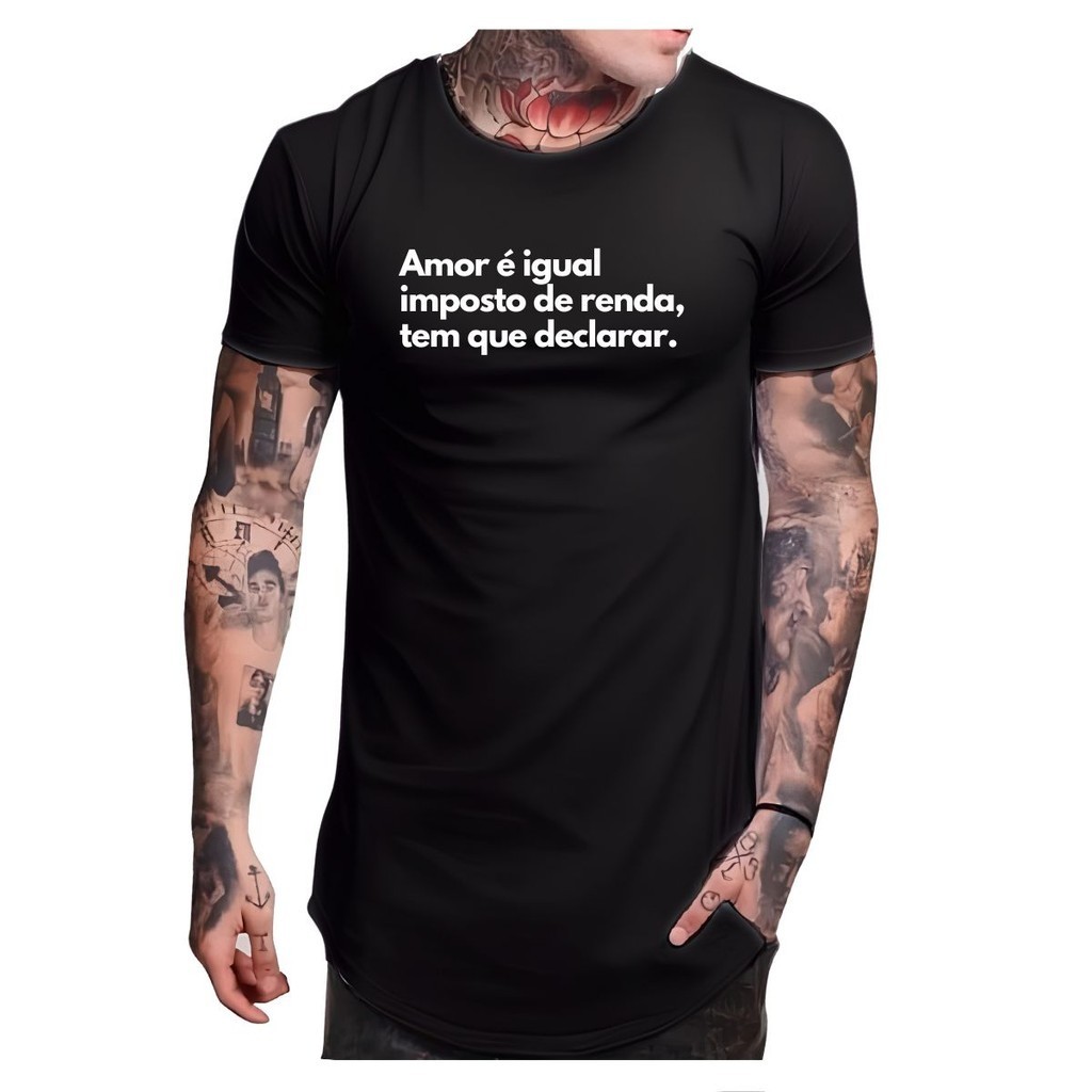 Camiseta Longline Frase Amor igual imposto de renda declarar