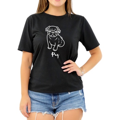 Camiseta Pet Pug Cão Cachorro Presente Natal Roupa Feminina