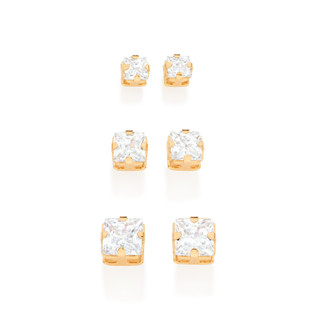 Rommanel Kit 3 Pares Brincos Solitários, Zircônias 527039 Vb em Oferta na Shopee