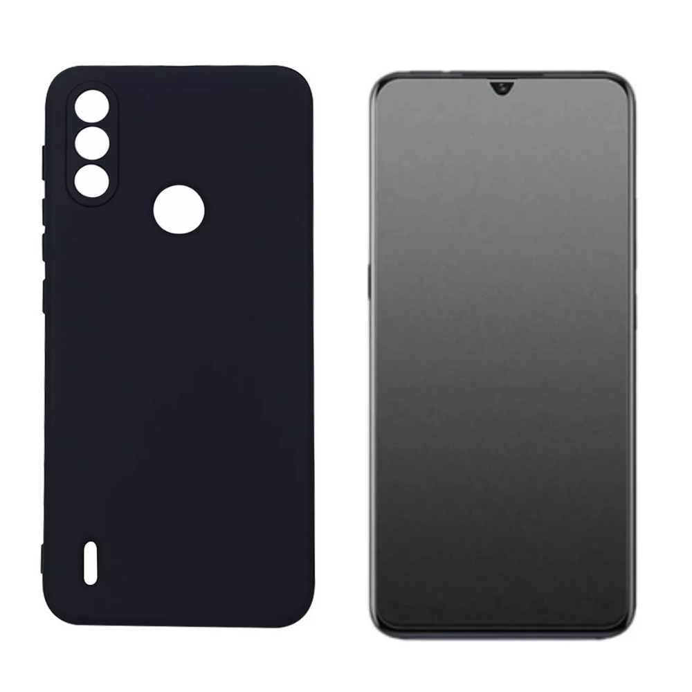 2 Películas Fosca Privacidade + Capa Aveludada Para Motorola Moto E7 Power